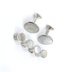 Cufflinks And Dress Shirt Stud Set With Mother Of Pearl, finished in 925 English Hallmarked Sterling Silver