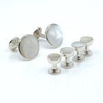 Cufflinks And Dress Shirt Stud Set With Mother Of Pearl, finished in 925 English Hallmarked Sterling Silver