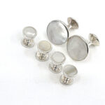 Cufflinks And Dress Shirt Stud Set With Mother Of Pearl, finished in 925 English Hallmarked Sterling Silver