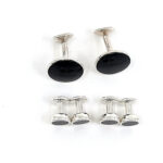 Cufflinks And Dress Shirt Stud Set With Onyx, finished in 925 English Hallmarked Sterling Silver