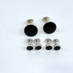 Cufflinks And Dress Shirt Stud Set With Onyx, finished in 925 English Hallmarked Sterling Silver