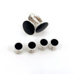 Cufflinks And Dress Shirt Stud Set With Onyx, finished in 925 English Hallmarked Sterling Silver