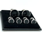 Cufflinks And Dress Shirt Stud Set With Onyx, finished in 925 English Hallmarked Sterling Silver