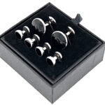 Cufflinks And Dress Shirt Stud Set With Onyx, finished in 925 English Hallmarked Sterling Silver