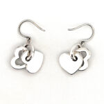 Double Heart Drop Earrings With Red Enamel And Marcasite Detail Finished In 925 English Hallmarked Sterling Silver