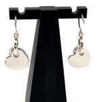 Double Heart Drop Earrings With Red Enamel And Marcasite Detail Finished In 925 English Hallmarked Sterling Silver