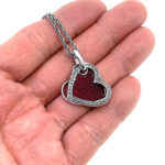 Double Heart Necklace With Red Enamel And Marcasite Finished In 925 English Hallmarked Sterling Silver