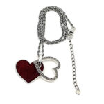 Double Heart Necklace With Red Enamel And Marcasite Finished In 925 English Hallmarked Sterling Silver