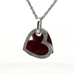 Double Heart Necklace With Red Enamel And Marcasite Finished In 925 English Hallmarked Sterling Silver