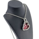 Double Heart Necklace With Red Enamel And Marcasite Finished In 925 English Hallmarked Sterling Silver