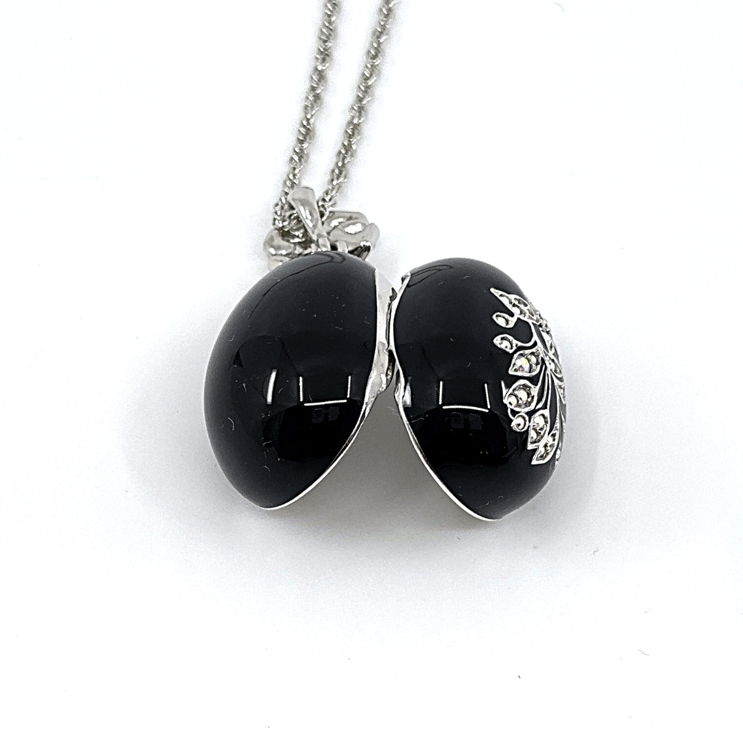 ANC12 (1) Dove Egg Pendant With Enamel And Sparkling Czech Crystals | Rhodium Plated