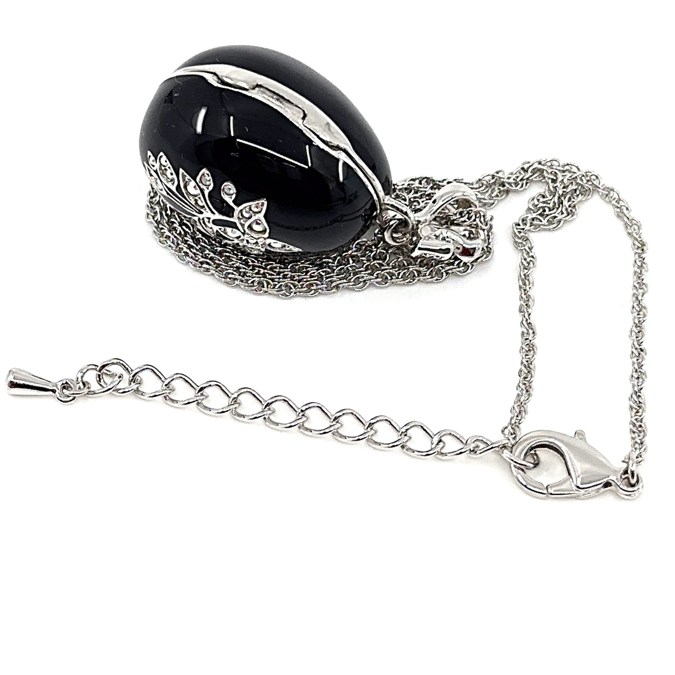 ANC12 (9) Dove Egg Pendant With Enamel And Sparkling Czech Crystals | Rhodium Plated