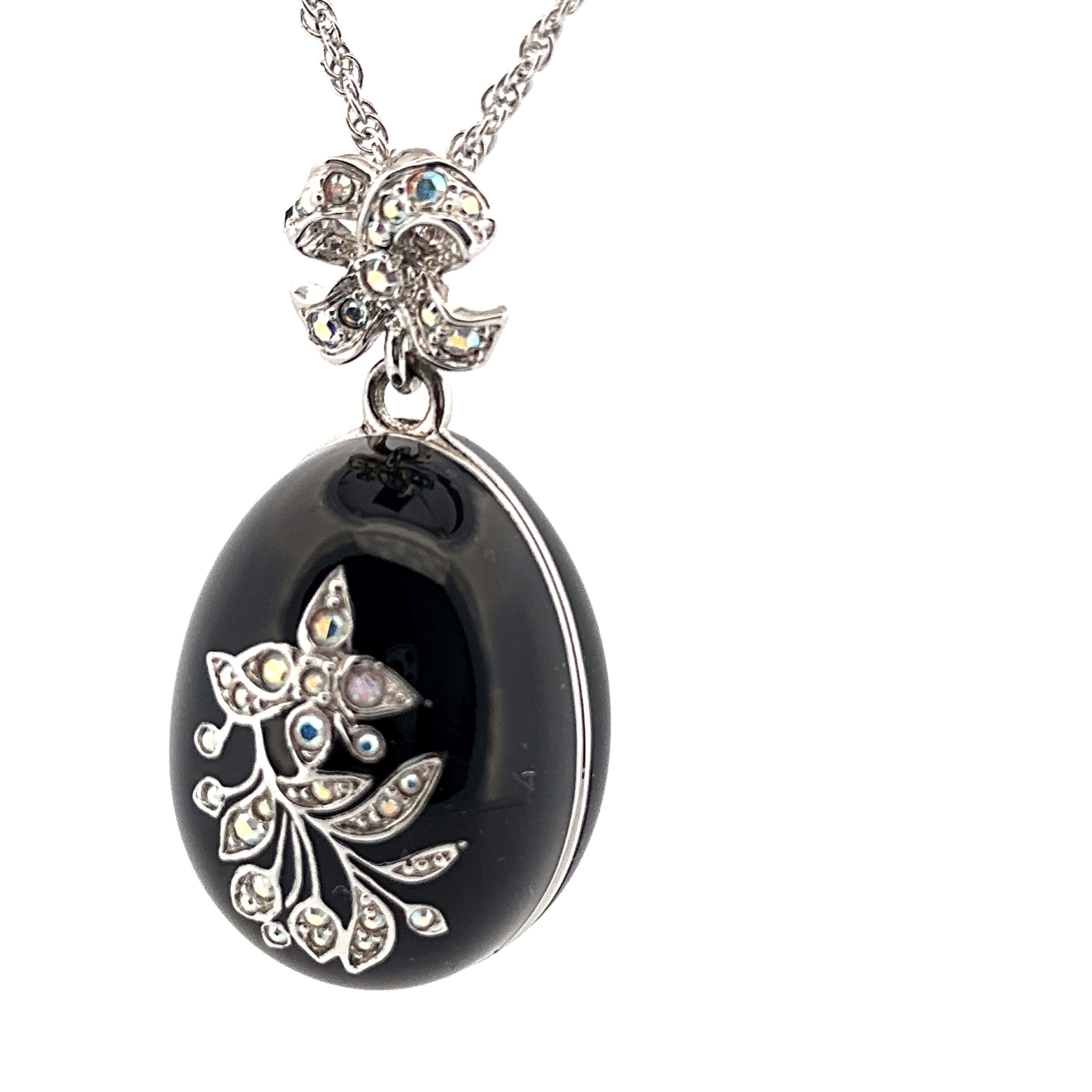 ANC12 (4) Dove Egg Pendant With Enamel And Sparkling Czech Crystals | Rhodium Plated