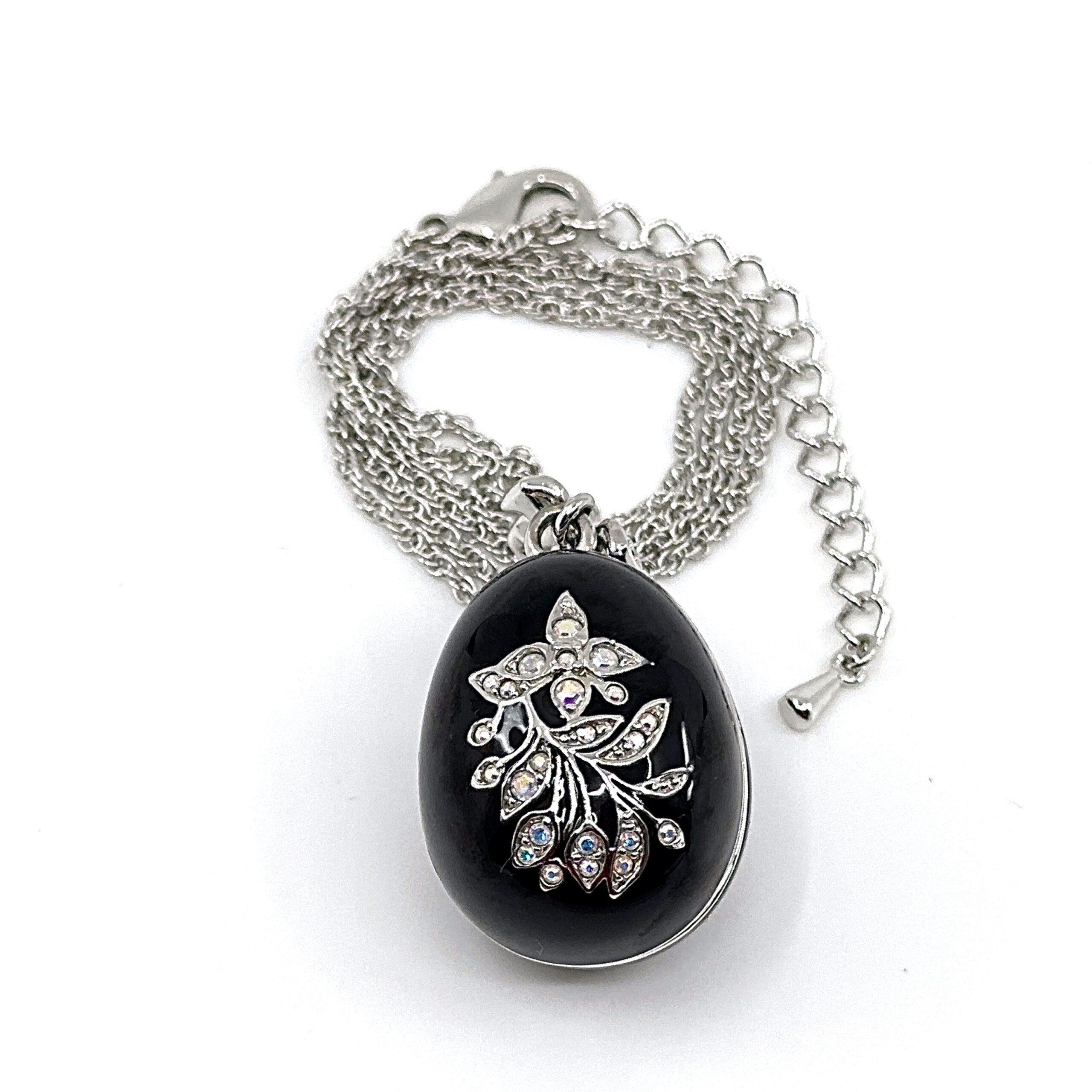 ANC12 (6) Dove Egg Pendant With Enamel And Sparkling Czech Crystals | Rhodium Plated
