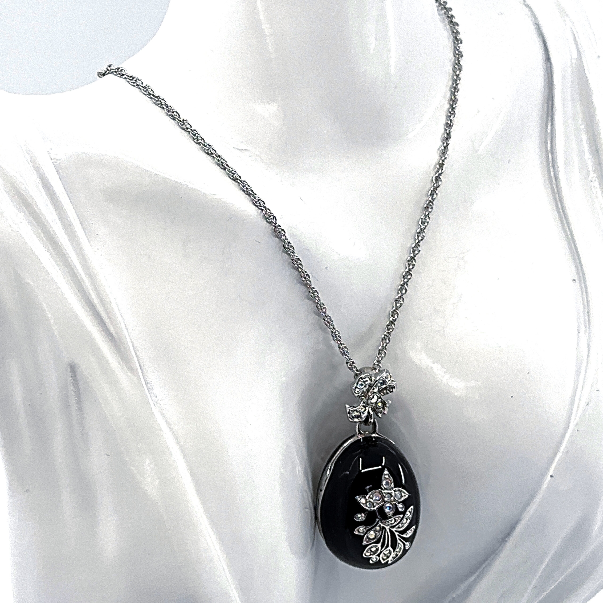 ANC12 (3) Dove Egg Pendant With Enamel And Sparkling Czech Crystals | Rhodium Plated