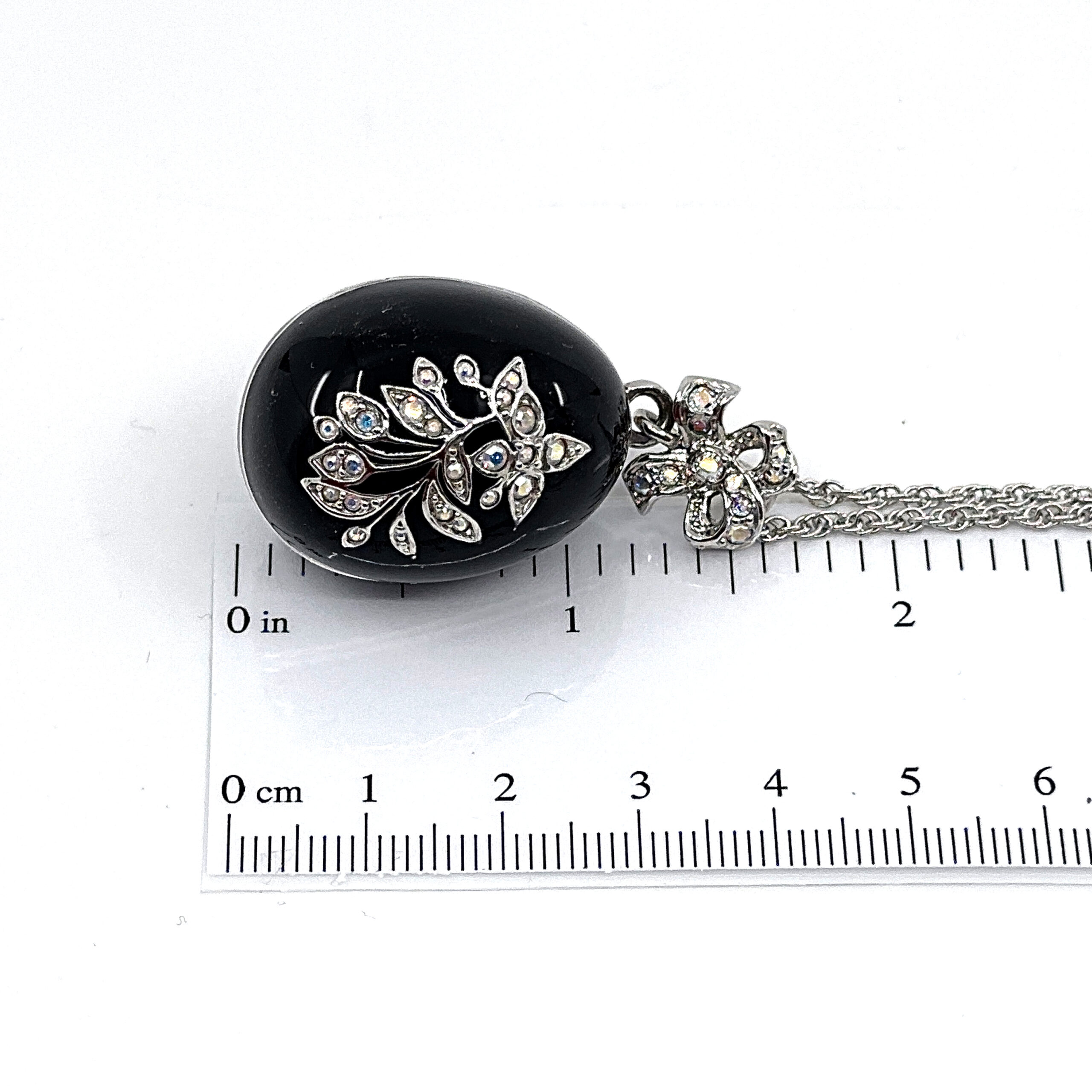 ANC12 (7) Dove Egg Pendant With Enamel And Sparkling Czech Crystals | Rhodium Plated