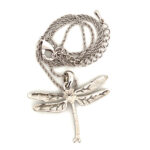 Dragonfly Pendant Art Nouveau Style Rhodium Plated Metal Alloy Set With Enamel And Czech Crystals