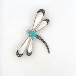 Dragonfly Pin Brooch Art Deco Style With Blue Topaz Marcasite And Mother Of Pearl Finished In 925 English Hallmarked Sterling Silver