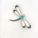 Dragonfly Pin Brooch Art Deco Style With Blue Topaz Marcasite And Mother Of Pearl Finished In 925 English Hallmarked Sterling Silver