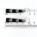 Bamboo Style Drop Earrings With Black Enamel And Marcasite Detail Finished In 925 English Hallmarked Sterling Silver