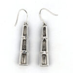 Bamboo Style Drop Earrings With Black Enamel And Marcasite Detail Finished In 925 English Hallmarked Sterling Silver