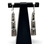 Bamboo Style Drop Earrings With Black Enamel And Marcasite Detail Finished In 925 English Hallmarked Sterling Silver