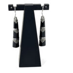 Bamboo Style Drop Earrings With Black Enamel And Marcasite Detail Finished In 925 English Hallmarked Sterling Silver