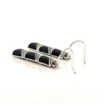 Bamboo Style Drop Earrings With Black Enamel And Marcasite Detail Finished In 925 English Hallmarked Sterling Silver