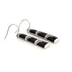 Bamboo Style Drop Earrings With Black Enamel And Marcasite Detail Finished In 925 English Hallmarked Sterling Silver