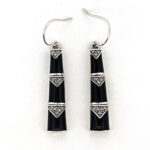 Bamboo Style Drop Earrings With Black Enamel And Marcasite Detail Finished In 925 English Hallmarked Sterling Silver