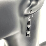 Bamboo Style Drop Earrings With Black Enamel And Marcasite Detail Finished In 925 English Hallmarked Sterling Silver
