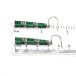 Bamboo Style Drop Earrings With Green Enamel And Marcasite Detail Finished In 925 English Hallmarked Sterling Silver