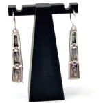 Bamboo Style Drop Earrings With Green Enamel And Marcasite Detail Finished In 925 English Hallmarked Sterling Silver