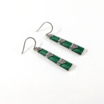 Bamboo Style Drop Earrings With Green Enamel And Marcasite Detail Finished In 925 English Hallmarked Sterling Silver