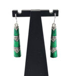 Bamboo Style Drop Earrings With Green Enamel And Marcasite Detail Finished In 925 English Hallmarked Sterling Silver