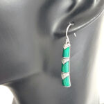 Bamboo Style Drop Earrings With Green Enamel And Marcasite Detail Finished In 925 English Hallmarked Sterling Silver