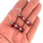 Bamboo Style Drop Earrings With Red Enamel And Marcasite Detail Finished In 925 English Hallmarked Sterling Silver
