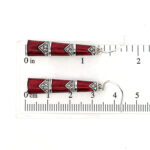 Bamboo Style Drop Earrings With Red Enamel And Marcasite Detail Finished In 925 English Hallmarked Sterling Silver