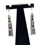 Bamboo Style Drop Earrings With Red Enamel And Marcasite Detail Finished In 925 English Hallmarked Sterling Silver