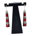 Bamboo Style Drop Earrings With Red Enamel And Marcasite Detail Finished In 925 English Hallmarked Sterling Silver
