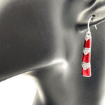Bamboo Style Drop Earrings With Red Enamel And Marcasite Detail Finished In 925 English Hallmarked Sterling Silver