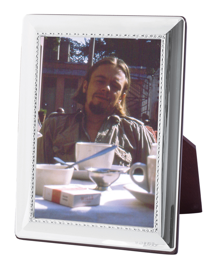 FR764 Egg And Bead Photo Frame With Mahogany Wooden Back Finished In 925 English Hallmarked Sterling Silver