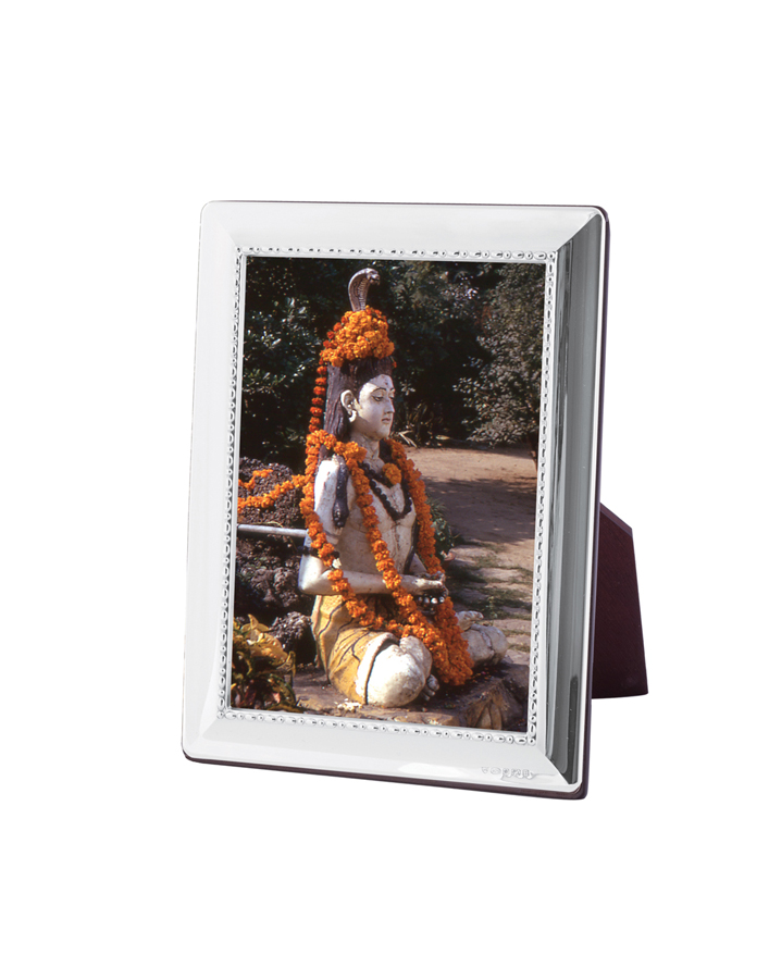 FR761 Egg And Bead Photo Frame With Mahogany Wooden Back Finished In 925 English Hallmarked Sterling Silver