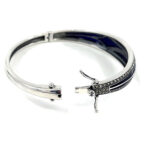 Bangle With Blue Enamel And Marcasite Hinged Design, finished in 925 English Hallmarked Sterling Silver