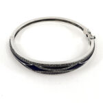 Bangle With Blue Enamel And Marcasite Hinged Design, finished in 925 English Hallmarked Sterling Silver