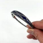 Bangle With Blue Enamel And Marcasite Hinged Design, finished in 925 English Hallmarked Sterling Silver