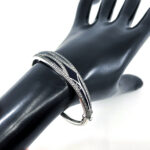 Bangle With Blue Enamel And Marcasite Hinged Design, finished in 925 English Hallmarked Sterling Silver