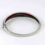 Bangle With Red Enamel And Marcasite Hinged Design, finished in 925 English Hallmarked Sterling Silver