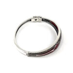 Bangle With Red Enamel And Marcasite Hinged Design, finished in 925 English Hallmarked Sterling Silver