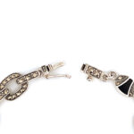 Art Deco Style Bracelet Set With Black Onyx Green Agate and Marcasite Finished in 925 English Hallmarked Sterling Silver